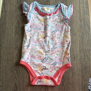 Matilda Jane White Multi-Color Passport Print Ruffle-Sleeve One-Piece